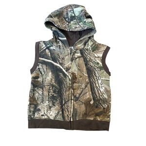 Game Winner Boys 3T Realtree AP Camo Sleeveless Full Zip Hoodie Vest Brown
